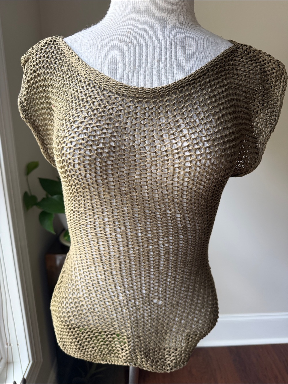 Lightweight Open-Knit Cap Sleeve Top - Taupe
